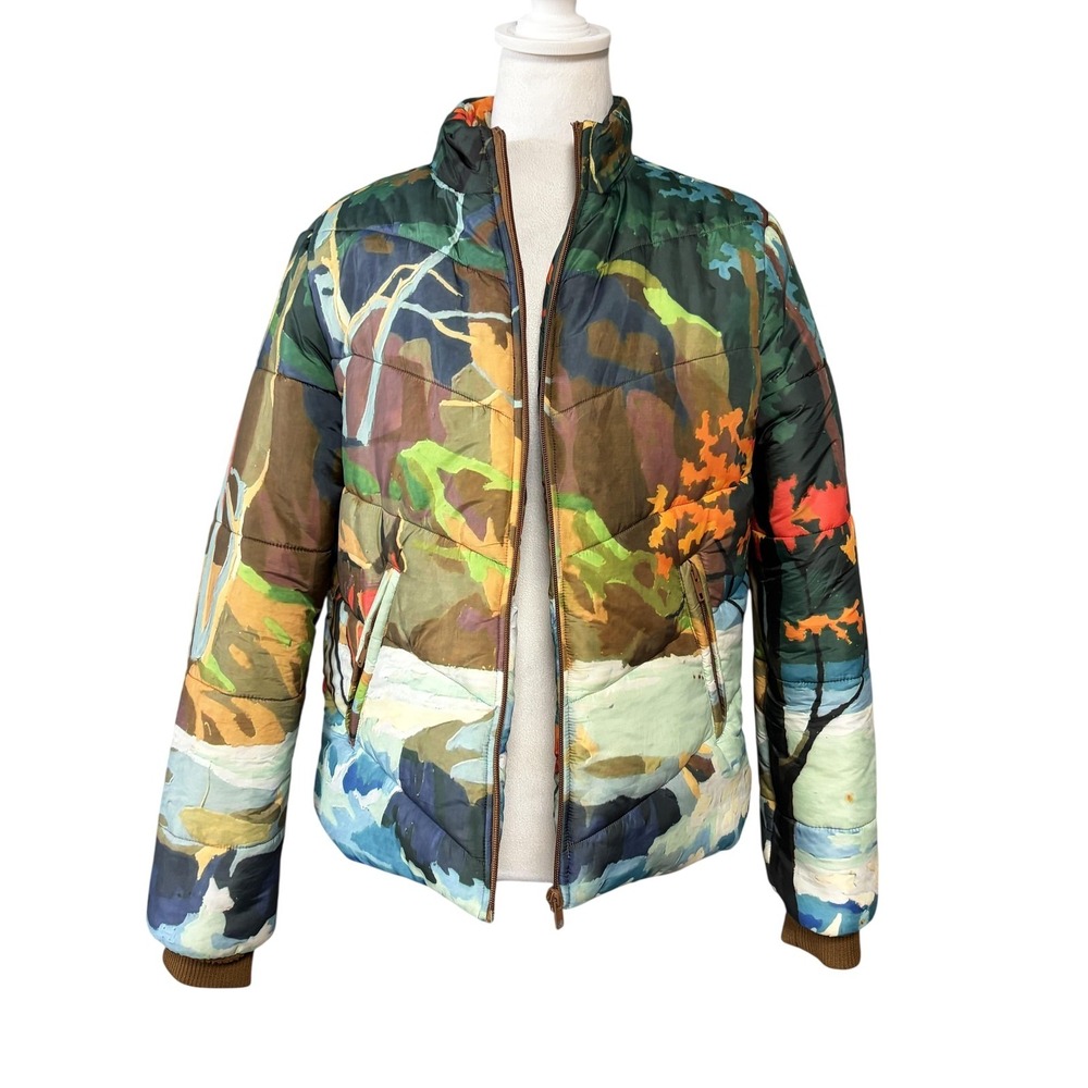 MOTHER The Last Resort Puffer Jacket Womens Small Multicolor Landscape 30026-871